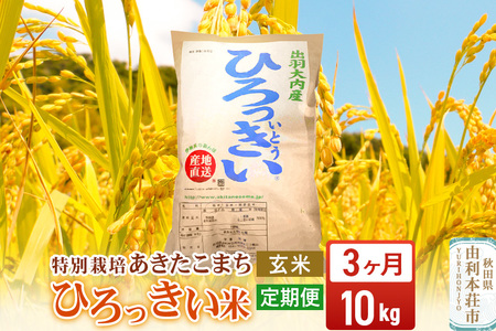 《定期便3ヶ月》【玄米】 秋田県産 あきたこまち 10kg 令和7年産 特別栽培米 ひろっきい米