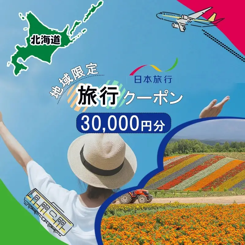 地域限定旅行クーポン30,000円分 日本旅行 トラベルクーポン 納税チケット 旅行 宿泊券 ホテル 観光 旅行 旅行券 交通費 体験 宿泊 夏休み 冬休み 家族旅行 ひとり旅 カップル 夫婦 親子 北海道旅行 F6S-140