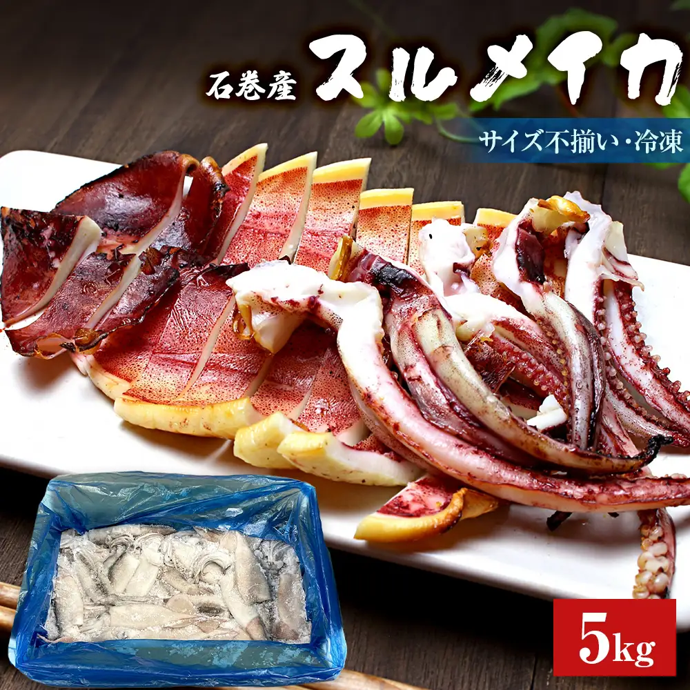 石巻市産スルメイカ5kg 冷凍 煮物 一夜干し いか おかず おつまみ マリネ