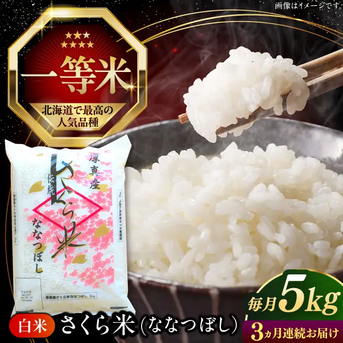 令和7年産 令和8年産 【全3回定期便】 ななつぼし さくら米 5kg 3カ月 連続 毎月 お米 白米 特A  一等米 北海道 [AXAB028]