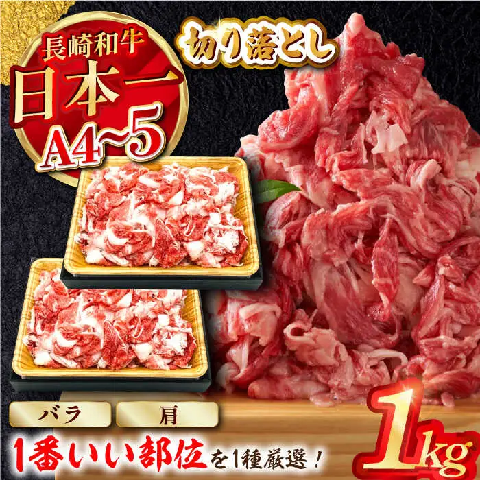 【A4?A5】長崎和牛切り落とし　1kg (500g×2P）(肩・バラいずれか)【株式会社MEAT PLUS】[MG03]