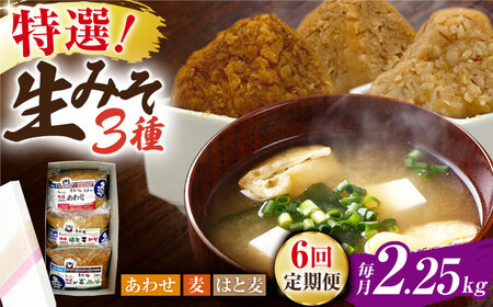 【6回定期便】特選あわせみそ 麦みそ はと麦みそ セット（特選あわせ味噌・麦味噌：各800g×１,はと麦味噌650g×1 計3袋）【株式会社内田物産 卑弥呼醤院】[ZAU014]