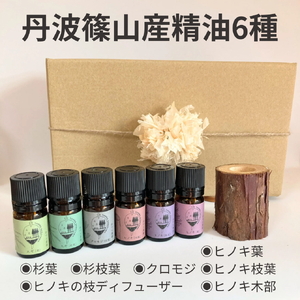 丹波篠山産精油　6種（ヒノキ3種(木部、枝葉、葉)・杉2種 (枝葉、葉)・クロモジ） 