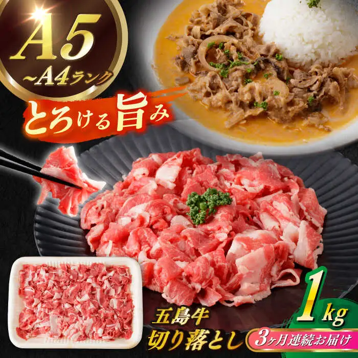 【全3回定期便】五島牛切り落とし約1kg[RBP079] 五島牛 切り落とし 定期便 五島牛 切り落とし 定期便 五島牛 切り落とし 定期便 五島牛 切り落とし 定期便九州 長崎