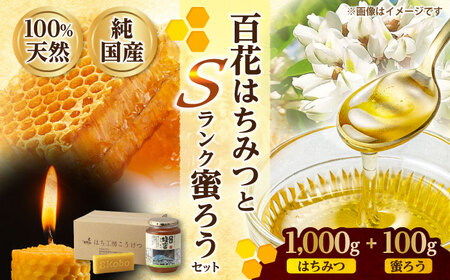 恵那蜂蜜・蜜蝋セット (百花蜂蜜1000g×1本、Sランク蜜蝋100g×1枚) / 恵那市 / はち工房こうけつ [AUDF041]