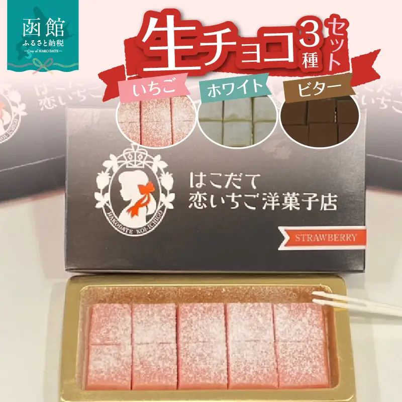 生チョコ3種セット チョコレート 生チョコ いちご ホワイトチョコ 北海道 函館市 ふるさと納税 お取り寄せ 送料無料_HD100-008