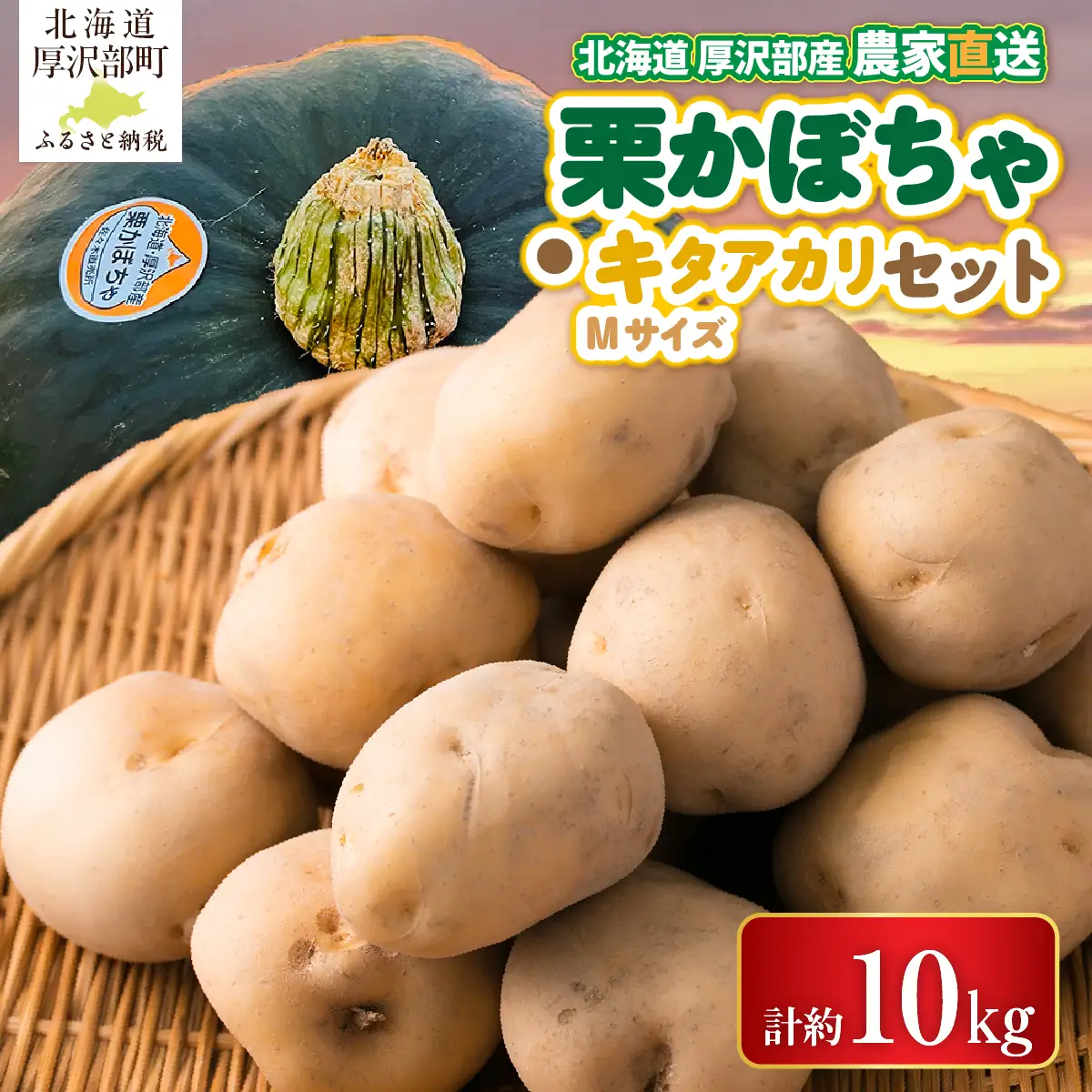 【2026年9月下旬より発送】栗かぼちゃ1個・キタアカリのセット 約10kg【Ｍサイズ】 ASO043