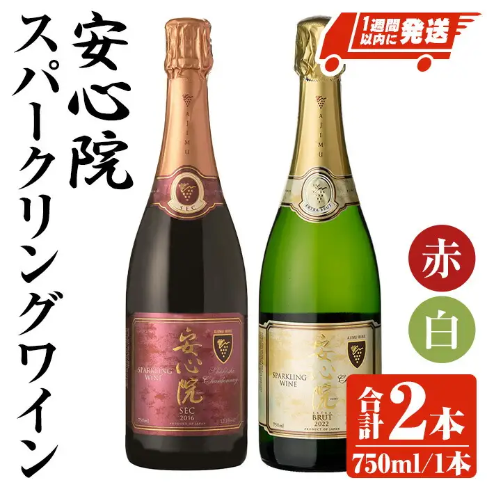 安心院スパークリングワイン白・赤(合計1.5L・750ml×2本)酒 お酒 ワイン 白ワイン 赤ワイン スパークリングワイン ぶどう 葡萄 飲み比べ セット【107302700】【時枝酒店】
