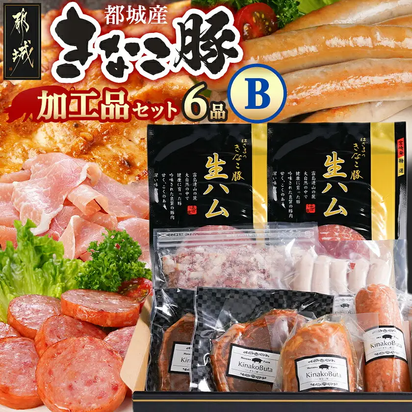 「きなこ豚」加工品Bセット〔MJ-1209〕_(都城市) きなこ豚 ブランドポーク プレスハム ソーセージ 生ウインナー 味噌漬け ベーコン 生ハム 加工品 おかず 冷凍