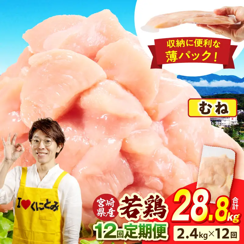 宮崎県産 若鶏切身 むね肉 2.4kg（300g×8袋）【12か月定期便】 肉 お肉 精肉 鶏肉 鶏 鳥 とり とりにく 若鶏 若鳥 むね ムネ肉 切身 カット済み 小分け パック 便利 からあげ お弁当 おかず 宮崎県産 宮崎産 国産 冷凍 定期便 おすそ分け _b0779_it_x2