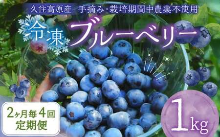 【2ヶ月毎4回 定期便】大分県久住高原産 『手摘みブルーベリー』 冷凍ブルーベリー 1kg 計4kg 【2025年7月下旬より順次発送開始予定】