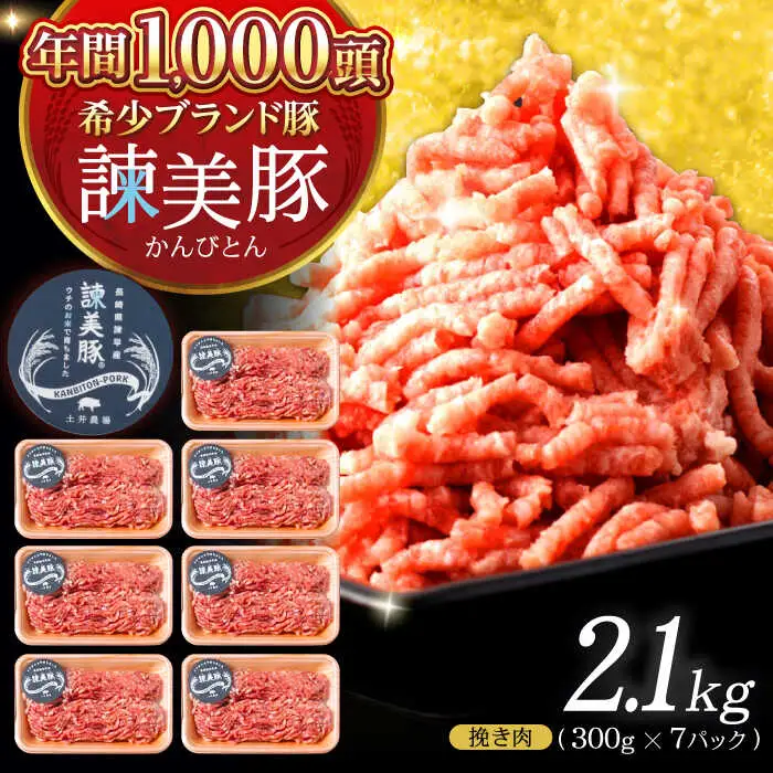 諫美豚 挽き肉 2.1kg（300g×7P）/ 豚肉 ぶたにく ミンチ みんち ひき肉 ひきにく 挽肉 挽き肉 ハンバーグ はんばーぐ / 諫早市 / 株式会社土井農場 [AHAD088]