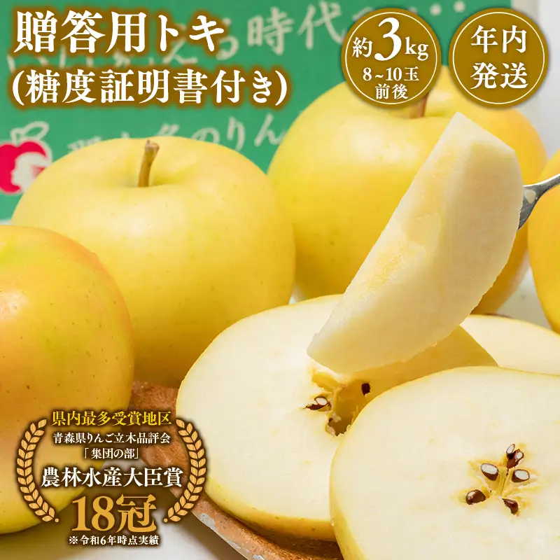 りんご  贈答用 トキ 約3kg 青森県平川市産 [hi-0005-017]