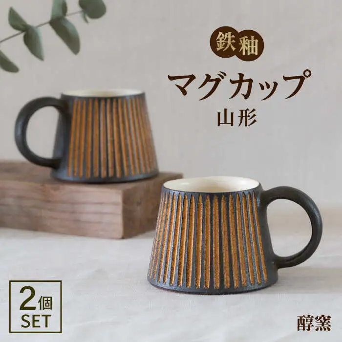 鉄釉 マグカップ (山型) 2個セット 糸島市 / 醇窯 やきもの コップ マグ ペア [AOE004]