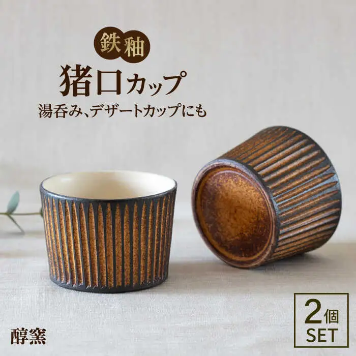 鉄釉 猪口カップ 2個セット 糸島市 / 醇窯 そばちょこ ペア コップ セット [AOE007]