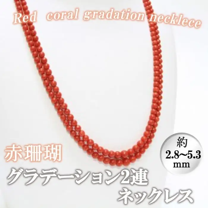 【数量限定】赤珊瑚グラデーション2連ネックレス (赤珊瑚:約約2.8～5.3mm) 珊瑚 サンゴ アクセサリー ネックレス wb7-003