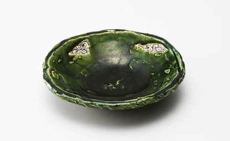 【 織部丸皿 ×1枚 】 陶芸工房 季仙窯 [ 陶芸 手びねり 手づくり 鉢 皿 料理 作品 岩手 陸前高田 ] RT641