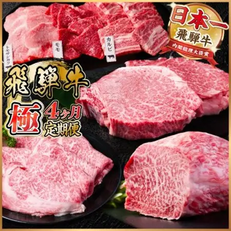 【毎月定期便】飛騨牛 極定期便 計2.2kg【冷蔵便】A4～A5等級 シャトーブリアンほか 全4回_肉 ステーキ 牛肉 ビーフステーキ  肉 すき焼き 牛肉 すきやき スキヤキ  肉 焼肉 牛肉 やきにく ヤキニク バーベキュー  定期便 定期便  _【配送不可地域：離島】【4055509】