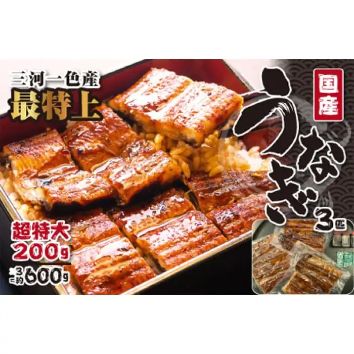 〈三河一色産うなぎ〉超特上3匹（計600g） 老舗 和食 魚兼 国産 高級 土用の丑