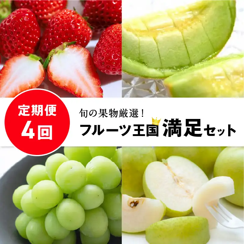 【先行予約／フルーツ定期便4回】旬の果物厳選！京丹後フルーツ王国満足セット（完熟イチゴ・メロン・完熟ブドウ＆シャインマスカット食べ比べ・二十世紀梨）（2027年2月中旬～発送）