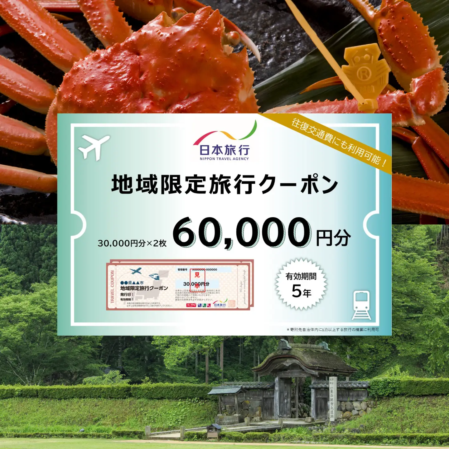 【福井県福井市】日本旅行 地域限定旅行クーポン【60,000円分】[O-158003] / 旅行