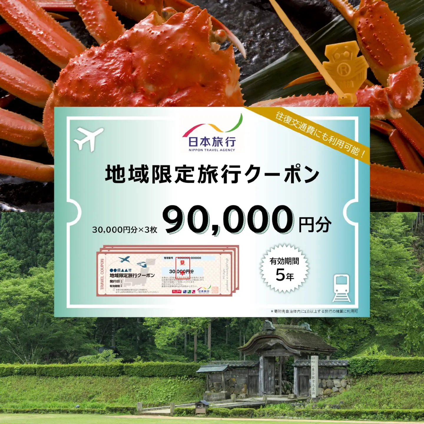 【福井県福井市】日本旅行 地域限定旅行クーポン【90,000円分】[P-158004]