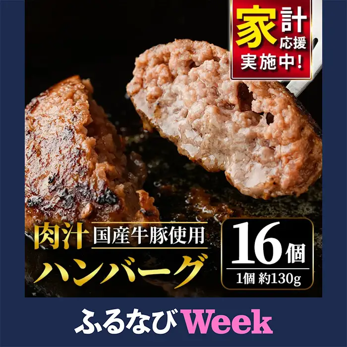 【ふるなびWEEK対象】ハンバーグ 国産 合挽き 16個 【ハンバーグ】【ho1387-1】