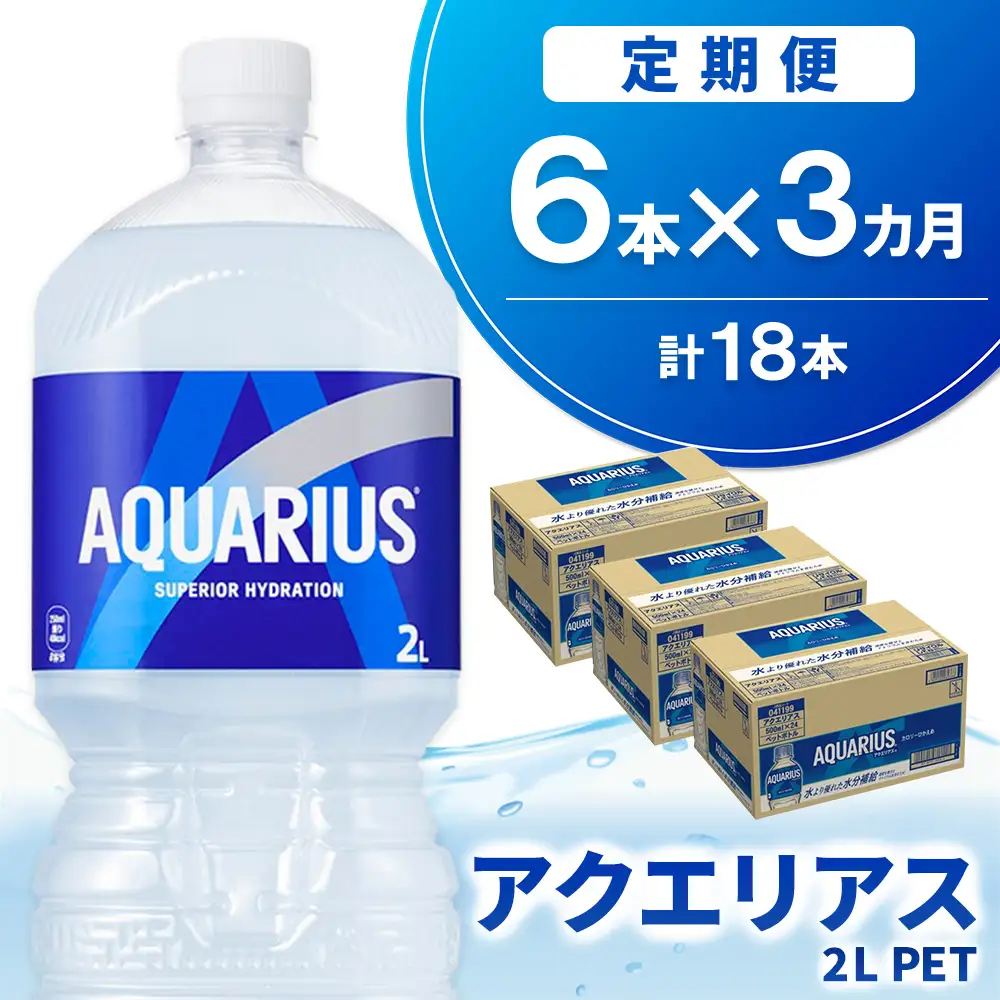 【3か月定期便】アクエリアス PET 2L (6本×3回) 計18本 K090546