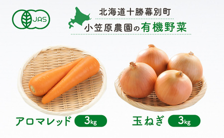 小笠原農園の有機野菜 2種詰合せ（アロマレッド3kg・玉ねぎ3kg）北海道 十勝 幕別《2026年秋出荷先行予約》【 野菜 にんじん 人参 アロマレッド 玉ねぎ たまねぎ セット 】