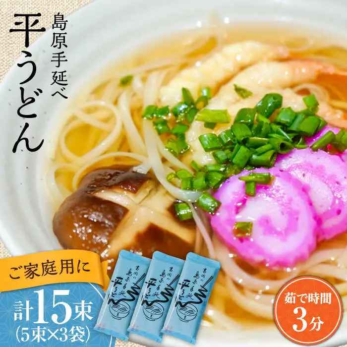 【手延べ製法のコシ！喉越しの良さ！】島原手延べ平うどん 5束×３袋入り / うどん 乾麺 ウドン 麺 ご家庭用 / 南島原市 / 吉岡製麺工場[SDG019]