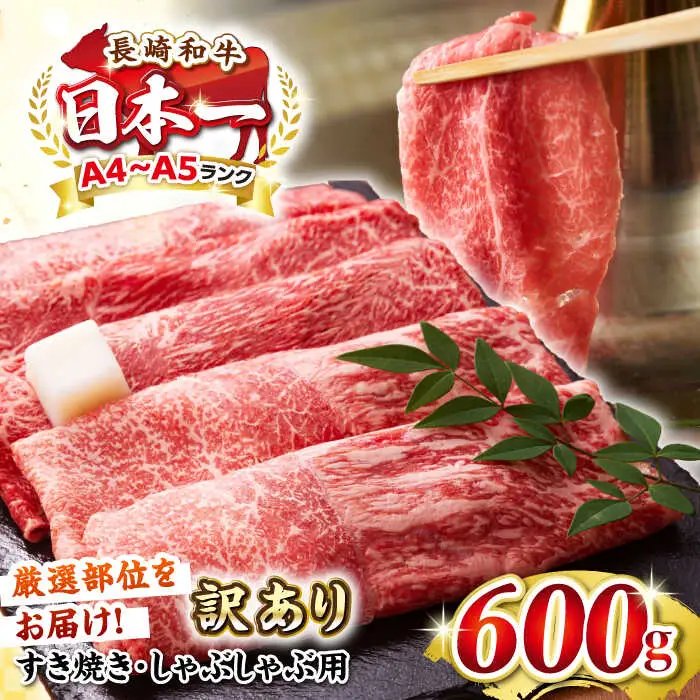 【訳あり】【A4〜A5ランク】 長崎和牛 赤身 霜降り しゃぶしゃぶ・すき焼き用 600g（肩・モモ） [JGH015]訳あり