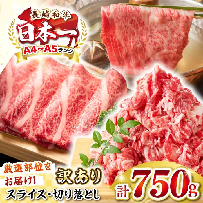 【訳あり】【A4～A5ランク】 長崎和牛 しゃぶしゃぶ・すき焼きセット 750g《壱岐市》【株式会社MEAT PLUS】　肉 牛肉 黒毛和牛 鍋 ご褒美 冷凍配送 訳あり 切り落とし しゃぶしゃぶ用 すき焼き用 すき焼用 A4 A5 [JGH018]