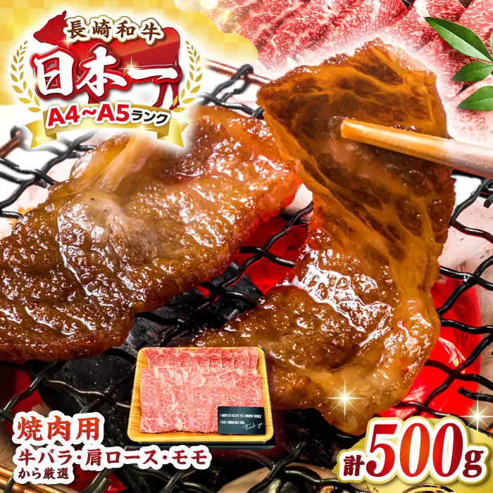 【A4～A5ランク】長崎和牛焼肉用　500g《壱岐市》【株式会社MEAT PLUS】肉 牛肉 黒毛和牛 焼き肉 焼肉 焼肉用 ギフト 贈答用 ご褒美 冷凍配送 A4 A5  [JGH019]