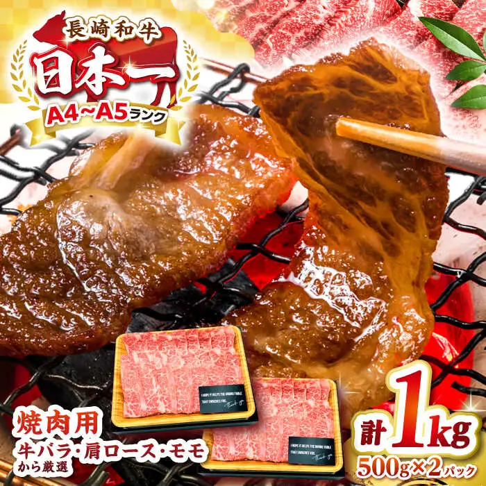 【A4～A5ランク】長崎和牛 焼肉用 1kg（500g×2パック）《壱岐市》【株式会社MEAT PLUS】肉 牛肉 黒毛和牛 焼き肉 焼肉 焼肉用 ギフト 贈答用 ご褒美 冷凍配送 A4 A5  [JGH020]