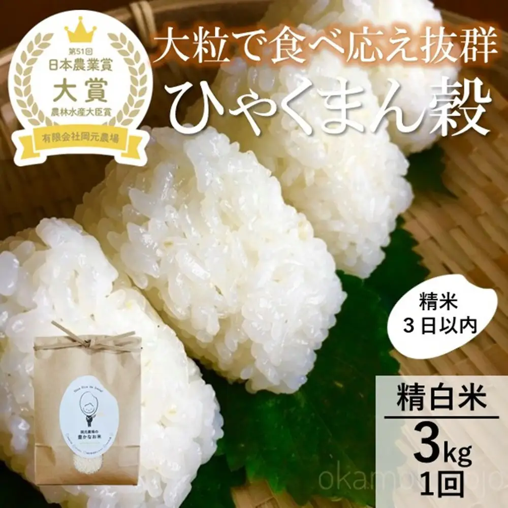 【令和8年産】【日本農業賞大賞】ひゃくまん穀3kg精白米 能美市 お米 精米銘柄米 精米したて 一等米