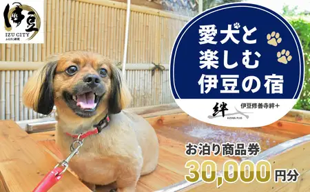 修善寺温泉 修善寺絆＋ 愛犬と一緒にお泊り 商品券 30,000円分 【静岡県 伊豆市 温泉 温泉宿 宿泊券 宿泊 旅行 旅行クーポン 商品券 補助券 ペット ホテル お泊り ペット 愛犬 犬 いぬ イヌ 家族 ファミリー 友達 友人 カップル 夫婦 宿泊券 補助券 チケット 利用券 贅沢 旅行 家族旅行 卒業旅行 記念旅行 記念日 お祝い 誕生日 卒業 結婚 還暦 ご褒美 】10-026