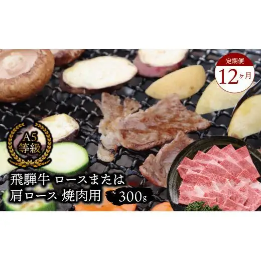 【１２ヶ月定期便】 Ａ５等級　飛騨牛 ロース又は肩ロース　焼き肉用　約３００ｇ