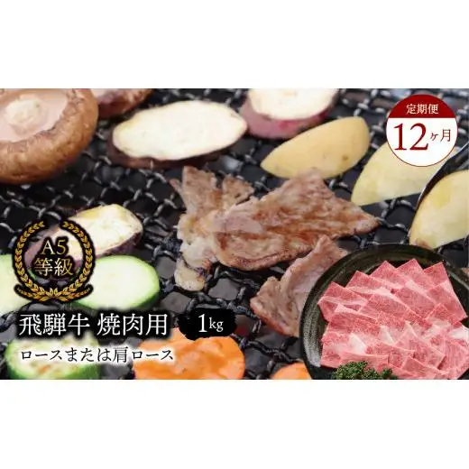 【１２ヶ月定期便】 Ａ5等級 飛騨牛 焼肉用 1kg ロースまたは肩ロース