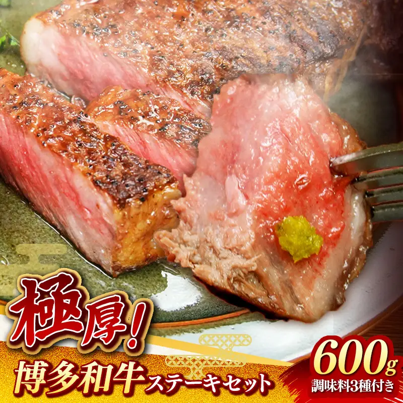 【極厚】博多喜造 博多和牛 ステーキセット 4人前（600g）【博多和牛 和牛 牛肉 肉 ステーキ セット 極厚 ご馳走 ごちそう 牛 肉 博多和牛 ブランド牛 牛肉 ステーキ セット 4人前 博多 喜造 冷凍 国産 福岡 土産 九州 博多 ご当地 FI003】【202609】