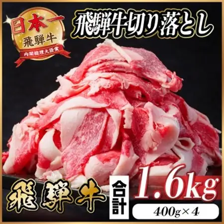 飛騨牛 切り落とし 約1.6kg(約400g×4パック)【冷蔵便】A4～A5等級 黒毛和牛 小分け_肉 飛騨牛 牛肉 うし ビーフ_【配送不可地域：離島】【1544085】
