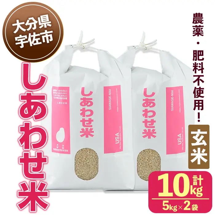 ＜先行予約受付中！2026年11月上旬以降順次発送予定＞＜令和8年産＞しあわせ米 玄米(計10kg・5kg×2袋) お米 10キロ 常温 常温保存 【101000602】【宇佐本百姓】