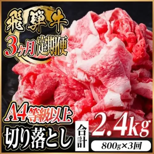 【毎月定期便】飛騨牛 厳選切り落とし 計2.4kg全3回　小分け_肉 飛騨牛 牛肉 うし ビーフ  定期便 定期便  _【配送不可地域：離島】【4055980】