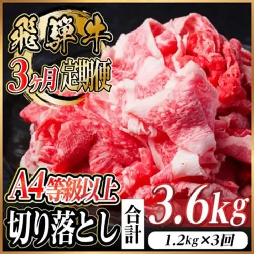 【毎月定期便】飛騨牛 厳選切り落とし 計3.6kg全3回　小分け_肉 飛騨牛 牛肉 うし ビーフ  定期便 定期便  _【配送不可地域：離島】【4055982】