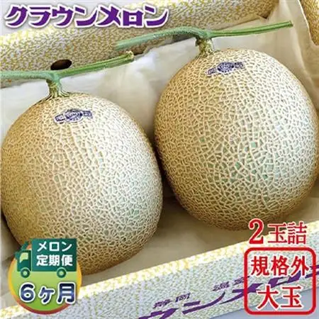 【毎月定期便】クラウンメロン 規格外大玉2玉 全6回【配送不可地域：離島・北海道・沖縄県】【4012631】