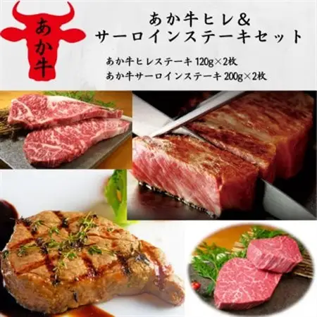 あか牛ヒレ＆サーロインステーキセット(ヒレ120g×2枚、サーロイン200g×2枚)(美里町)_肉 ステーキ 牛肉 ビーフステーキ  肉 和牛 牛肉 _【配送不可地域：離島】【1542436】