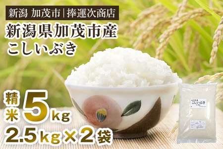 【令和6年産米】加茂市産こしいぶき（精米） 5kg（2.5kg×2）白米 米 加茂市 捧運次商店