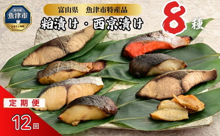 【12ヶ月定期便】【冷凍・小分け】粕漬け 西京漬け 4種ずつ 8種セット 8パック（ブリ・銀ダラ・紅鮭・ふぐ・サワラ・メダイ）｜ぶり 銀だら 紅鮭 鮭 しゃけ シャケ ふぐ さわら メダイ JFケイソン冷蔵【 漬け魚 】 ※北海道・沖縄・離島への配送不可 ◇