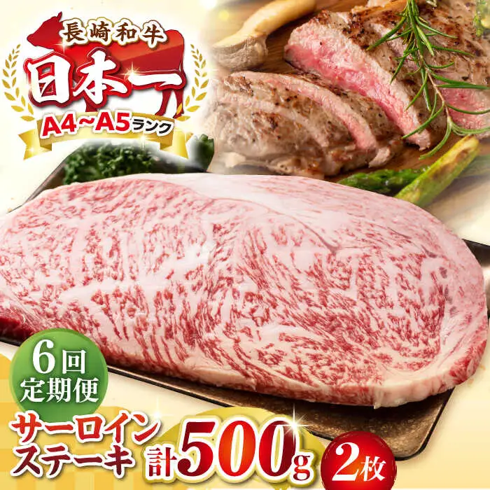 【全6回定期便】【A4～A5ランク】長崎和牛 サーロインステーキ 500g（250g×2枚）《壱岐市》【株式会社MEAT PLUS】 肉 牛肉 黒毛和牛 サーロイン ステーキ ご褒美 ギフト 贈答用 ご褒美 冷凍配送 A4 A5 [JGH129]