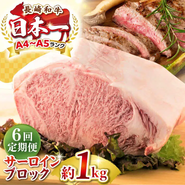 【全6回定期便】【A4～A5ランク】長崎和牛 サーロインブロック　約1kg《壱岐市》【株式会社MEAT PLUS】 肉 牛肉 黒毛和牛 サーロイン ステーキ ブロック ご褒美 ギフト 贈答用 ご褒美 冷凍配送 A4 A5 [JGH137]