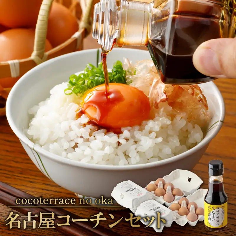 【高級】名古屋コーチンセット（2パックと醤油）【JGAP認証】 卵 卵かけご飯 TKG 高級卵かけご飯 朝食 朝ごはん 贈り物 ギフト たまご醤油 卵かけご飯用醤油 手土産 プレゼント 卵かけご飯セット 絶品 グルメ お取り寄せ 愛知県 常滑市